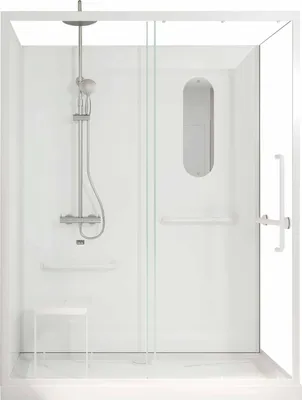 Image de Cabine de douche blanche sécurisée et accessible à tous 160x85x220cm - Mitigeur Thermostatique