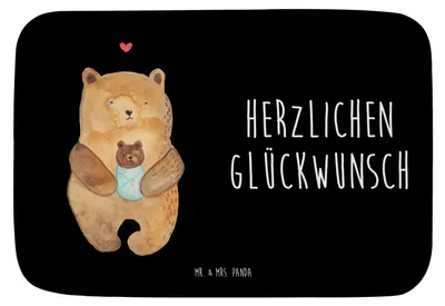 Produktbild von Mr. & Mrs. Panda Badteppich Bär Baby - Schwarz - Geschenk, Badezimmerteppich, Mutter, Geburtstag, badezimmervorleger, Eltern, Teddy, duschmatte, Badematte, Badvorleger