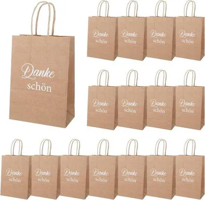 Produktbild von Famanu Geschenkbeutel Kraftpapier - Kleine Tüten mit Henkel - 21 x 15 x 8 cm - Braun