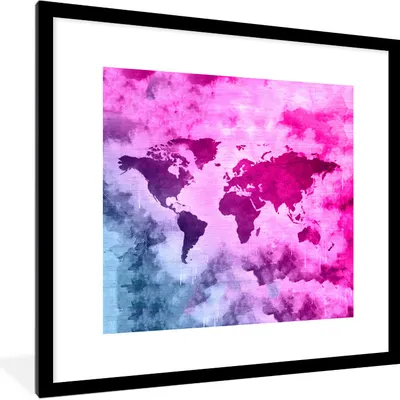 Produktbild von MuchoWow® MuchoWow® Gerahmtes Poster Weltkarte - Rosa - Abstrakt 40x40 cm - Poster mit zchwarzem Bilderrahmen - Poster - Plakat im Rahmen