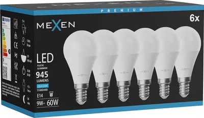 Obrázek produktu pro Mexen Nova 6x LED žárovka E14, G45, 9W, Studená - 6500K, 945 lm - L101-E14-0965-01x06