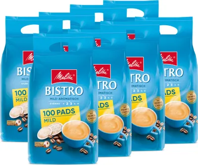Produktbild von Melitta Bistro mild Pads, Kaffeepads für Pad-Maschinen, 2er / 8er Set