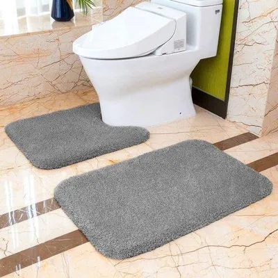 Produktbild von Antirutsch-Badmatten-Set, weich, dunkelgrau, 50x80cm, Microfaser
