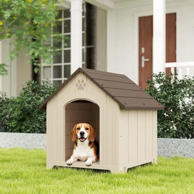 Produktbild von SUGIFT Hundehaus outdoor, Hundehütte wetterfest, Kunststoff erhöht | Asphaltdach klappbar | bis 30 kg | 88 x 79 x 89 cm