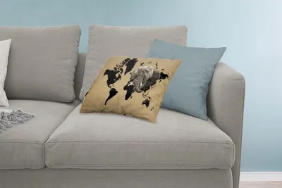 Produktbild von MuchoWow® Zierkissen Sofakissen Wohnzimmer Dekokissen 60x40 cm Weltkarte - Schwarz - Elefant - Kopfkissen - Polster mit Foto