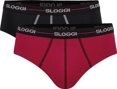 Image de Sloggi Homme Lot de 2 Slips - Start midi C2P box, Coton Noir/Rouge XL