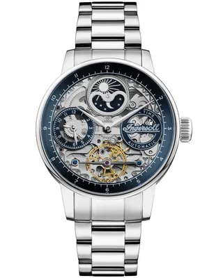 Produktbild von Herrenuhr INGERSOLL I07707 in klassischem Marineblau mit Skelett-Design.