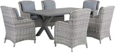Produktbild von BELIANI Gartenset Grau Rattan u. Aluminium 7-Teilig Rechteckiger Gartentisch mit 6 Sesseln u. Auflagen Modernes Design Outdoor Terrasse Außen