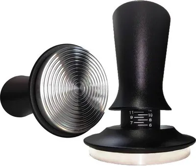 Obrázok produktu pre Tamper na espresso z nehrdzavejúcej ocele, 51 mm, základňa z nehrdzavejúcej ocele 304, tlaková sila 15 libier, so stupnicou, pre kávové filtre s drážkovanou základňou