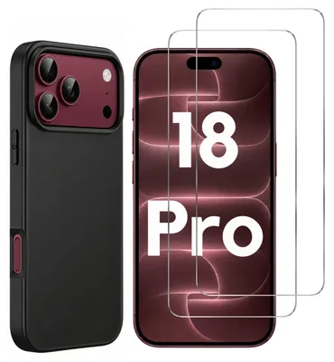 Produktbild von Hülle Schwarz für iPhone 18 PRO mit 2 Displayschutzfolien aus Hartglas Phonillico®