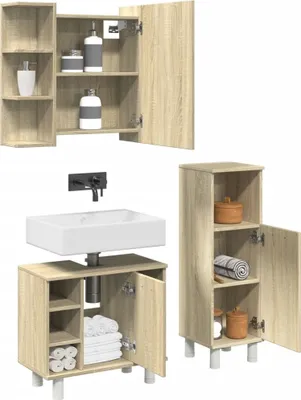 Produktbild von 3-tlg. Badmöbel-Set moderne - mit Stauraum - Sonoma-Eiche Holzwerkstoff - Badezimmer CC17933