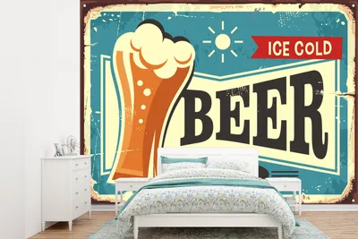 Produktbild von MuchoWow® Fototapete für Wohnzimmer oder Schlafzimmer Wandtapete Vinyl Motivtapete Mannshöhle - Bier - Jahrgang - 305x220 cm - Wandbilder