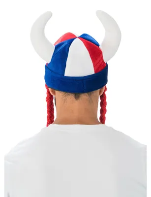 Produktbild von Helm mit Hörnern und Zöpfen, Chaks Kostüm Accessoire, Stoffhelm für Fans