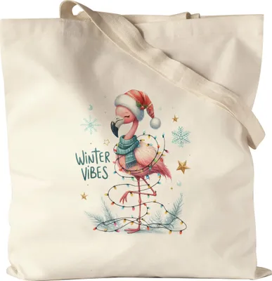 Produktbild von Winter Vibes Lustiges Flamingomotiv Jutebeutel Geschenkidee witziges Design Weihnachten