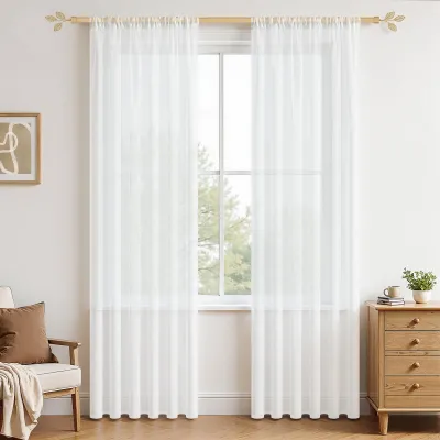Zdjęcie produktu dla Zestaw dwóch półprzezroczystych zasłon z tkaniny woalowej, z przelotkami, o wymiarach 225 x 140 cm