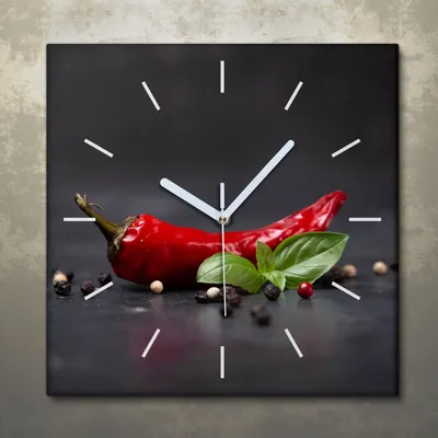 Produktbild von Wohnzimmer Leinwand Uhr Geräuschlos Küche 30x30 Paprika, Gemüse, Motive, weiße Zeiger