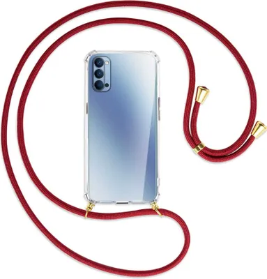 Produktbild von Handykette Backcover-Schutzhülle mit Band (Metall goldfarben) für Oppo Reno4 5G - dunkelrot