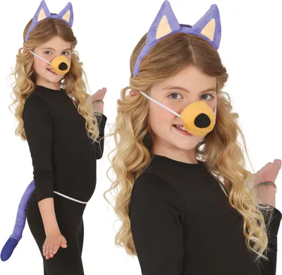 Produktbild von Tierisches Kostümset Blauer Hund Karneval Fasching Kinder Kopfband Nase Schwanz Originelle Verkleidung, Farbe: Blau