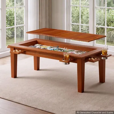 Obrázok produktu pre VEVOR Herný stôl 120x60x45 cm, 2v1 – herný a jedálenský stôl, nosnosť 136 kg, priestranný pre 4 hráčov, masívne drevo, odnímateľná doska, držiaky na nápoje, kožená herná podložka a výsuvné tácky