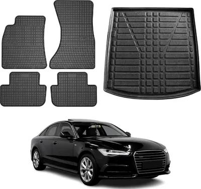 Image de Tapis & bac de coffre Set pour Audi A6 Limo C7 2011-2018 Caoutchouc noir 5x