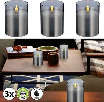Produktbild von LED Echtwachs-Kerze im Glas 3er Set 7,5x10cm Kerzenset Flackerfunktion Timerfunktion