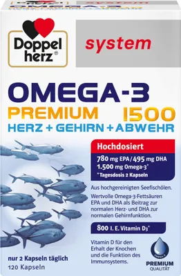Immagine prodotto di Double Heart System Omega-3 Premium 1500 Capsule Cuore + Cervello + Difesa, 120 capsule