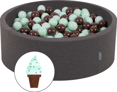 Zdjęcie produktu dla KiddyMoon Suchy basen okrągły z piłeczkami 7cm ciemnoszary: miętowy-brązowy 90x30cm/200piłek Zabawka basen piankowy