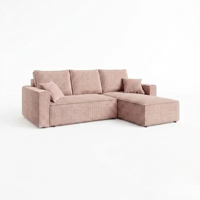 Produktbild von AMBER L Ecksofa mit Schlaffunktion und Bettkasten – Cord Schlafcouch Puderrosa, L-Form Wohnlandschaft 232×143 cm, PetFriendly, Montage links/rechts
