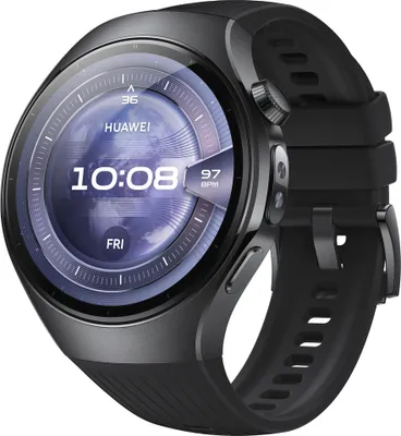 Produktbild von Watch 5, 46 mm, Schwarzes Edelstahlgehäuse mit schwarzem Fluorelastomer-Armband + FreeBuds 6i