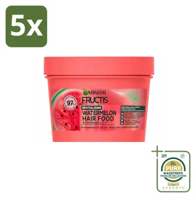 Immagine prodotto di 5 confezioni di maschera per capelli Garnier Fructis Hair Food alla anguria, 3-in-1, per capelli spenti - 400 ml - confezione risparmio - 5 pezzi