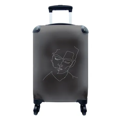 Produktbild von MuchoWow® Koffer Handgepäck Trolley Rollkoffer Kleine Reisekoffer mit 4 Rollen - Mann - Strichzeichnung - Schwarz - Weiß - Cabin Size < 55x40x23 cm & 55x40x20 cm - Fotokoffer - Kabinenkoffer - Boardgepäck - Reise-Box - Reisekoffer - Reisegepäck - Koffer mit Bild - Trolley für Kinder