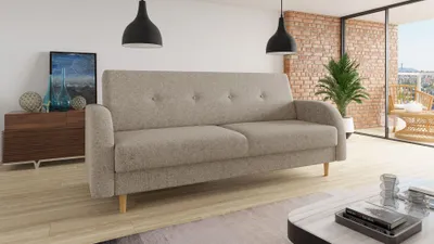 Produktbild von Schlafsofa Kelso - Sofa mit Bettkasten und Schlaffunktion, Bettsofa, Schlafcouch mit Holzfüße (Beige (Twist 02))