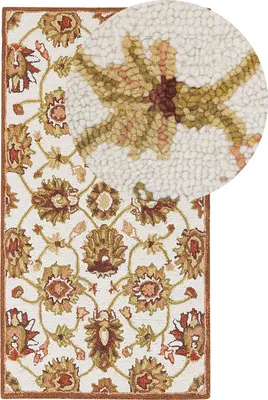 Obrázok produktu pre BELIANI Koberec béžový a hnedý vlnený 80 x 150 cm s hustým vysoký vlasom orientálny vzor