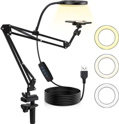 Image de Trépied réglable avec anneau lumineux à intensité variable pour téléphone portable et appareil photo