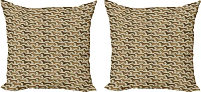 Produktbild von ABAKUHAUS Dackel Kissenbezug Set (2Stück), Kontinuierliche Muster mit reizender Haustier-Wurst-Hundeliebhaber-Druck, 45 x 45 cm, Grau Gelb Schokolade