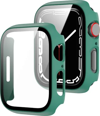Immagine prodotto di Per Apple Watch Series 9 8 7 41mm 2 in 1 Custodia in silicone TPU + vetro rigido Verde