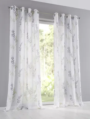 Produktbild von Kutti Halbtransparenter Vorhang / Gardine Danny weiß, 8 Ösen Silber, lichtdurchlässig, weich fallend, Bedruckt, Gemustert, Farbe grün B 135 x H 145 (1 STK)