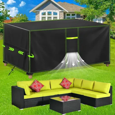 Image de Housse de protection pour meubles de jardin, imperméable, résistante aux intempéries, en tissu Oxford 420D, dimensions 300x250x100 cm, couleur noire