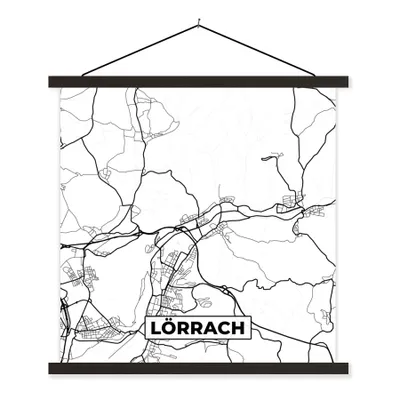 Produktbild von MuchoWow® Textilposter Karte - Lörrach - Stadtplan 90x90 cm mit schwarzem Rahmen - Magnetisches