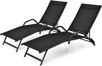 Produktbild von GOPLUS 2er Set Liegestuhl, Klappbar Gartenliege mit 5-Fach Verstellbarer Rückenlehne, Rückenlehne Armlehnen, Gartenstuhl, Sonnenliege für Balkon Terrasse