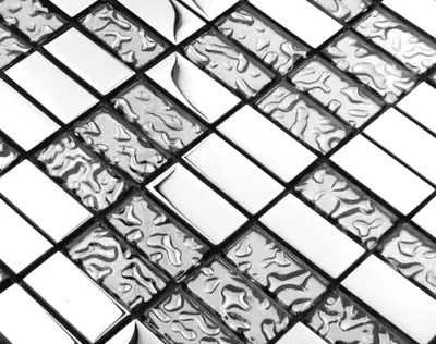 Zdjęcie produktu dla Srebrna mozaika szklana "SILVER MIRRO GRIS", mozaika na ścianę, srebrna mozaika do kuchni i łazienki