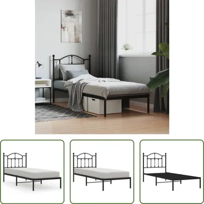 Produktbild von The Living Store Bettgestell mit Kopfteil Metall Schwarz 90x190 cm