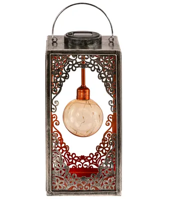 Produktbild von Dehner Solar-Laterne Marsa, weihnachtlich mit 3 warmweißen LED-Kugeln, 31 x 15 x 15 cm, Glas / Metall / Kunststoff, kupfer / silber