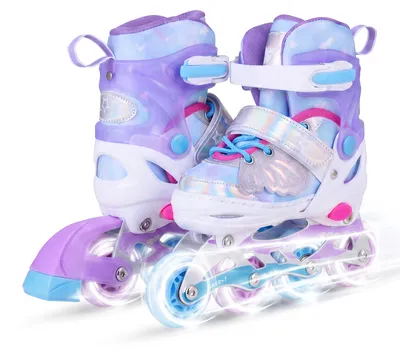 Produktbild von COSTWAY Inline Skates Schmetterling, Kinder Inliner 4 Größen verstellbar, Kinderrollschuhe mit LED, Rollschuhe 30-33, Rollerblades drinnen&draußen