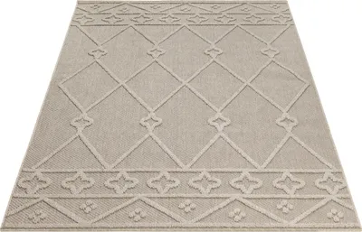 Produktbild von Outdoor Teppich Wetterfest 120x170 Rechteck Beige für Camping Garten oder innen Berber Design aus Polypropylen
