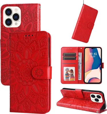 Produktbild von König Design Hülle kompatibel mit Apple iPhone 14 Pro Max Kunstleder Handyhülle - Handy Case Rot