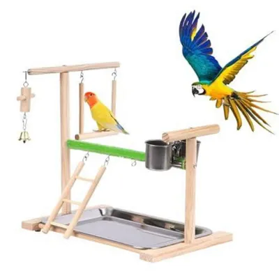 Immagine prodotto di Altalena in legno per bambini con 2 ciotole in acciaio inossidabile, una scala e un vassoio, dimensioni 41x23x36 cm