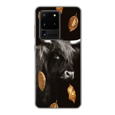 Produktbild von MuchoWow® Handyhülle Schutzhülle Hülle für Samsung Galaxy S20 Ultra Schottischer Highlander - Blätter - Gold - Schwarz Silikon Softcase Handy Hülle - Karteninhaber