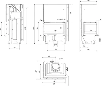 Immagine prodotto di Inserto per caminetto KRATKI MBM sinistro 10 kW Ø 200 con porta scorrevole in vetro curvo pannellato nero