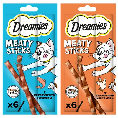 Produktbild von Dreamies Meaty Sticks Ergänzungsfuttermittel für Katzen 2x30g mit Lachs und Huhn